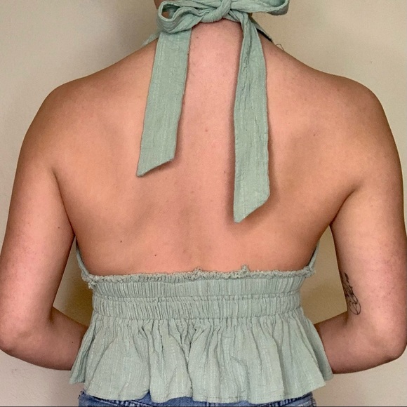 The Impeccable Pig Mint Tie Back Cropped Halter Top Size Small - Picture 3 of 9